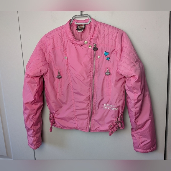 HARLEY DAVIDSON Girl Fall Or Spring Coat Size Large (12-14) CROP Baby Pink - Picture 1 of 10